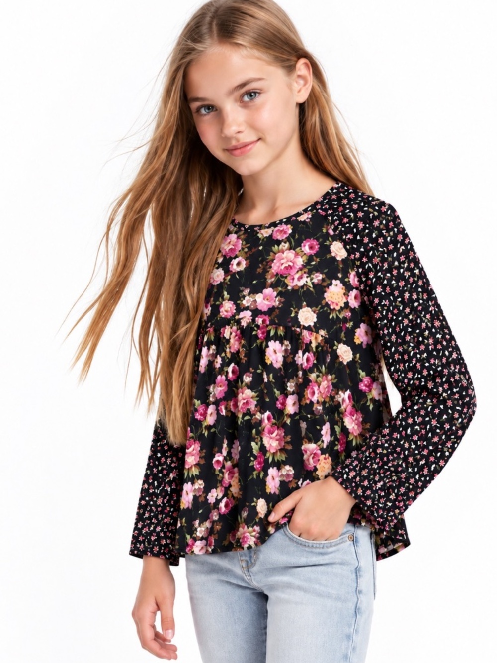 Zara girls contrast floral blouse